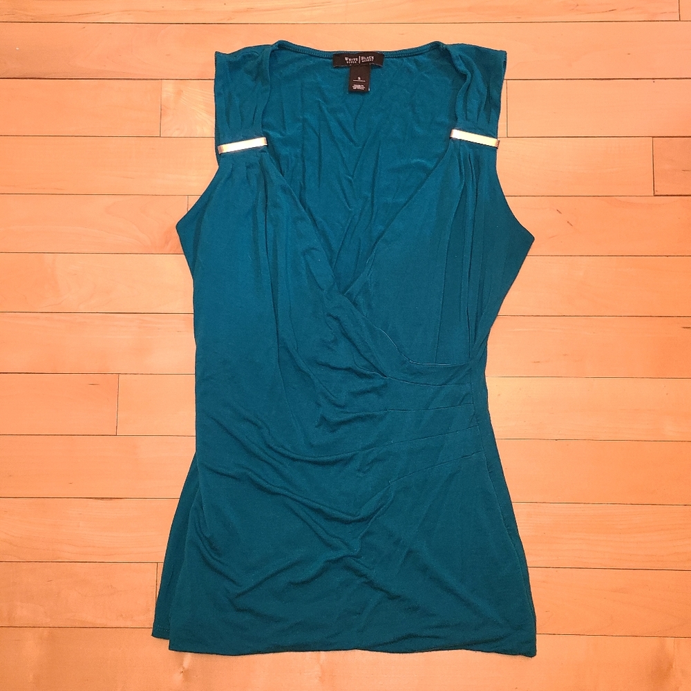 White House Black Market teal blue ruched wrap top